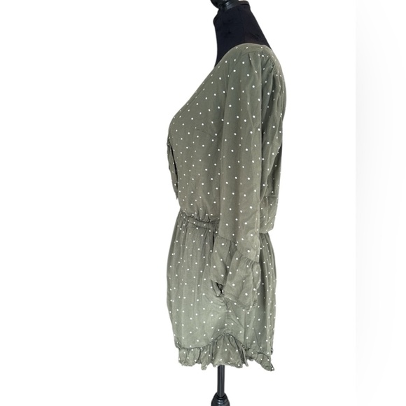 Abercrombie & Fitch Olive Green Polka Dot Tie-Front Romper - Size Small - Picture 6 of 10